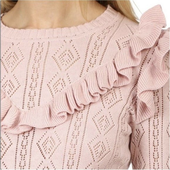 LoveShackFancy Pink Ruffled Cable Knit Sweater - Picture 2 of 7